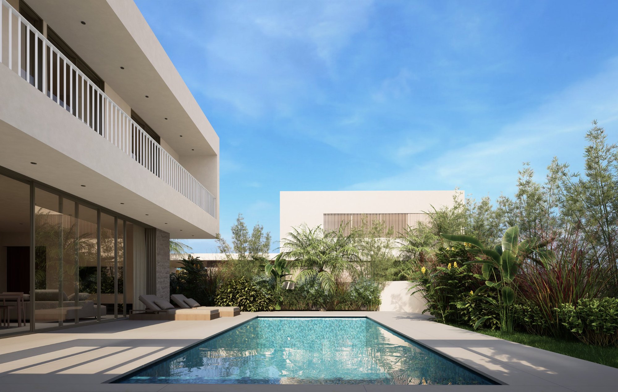 Corallia Villas Type B landscaped garden and swimming pool