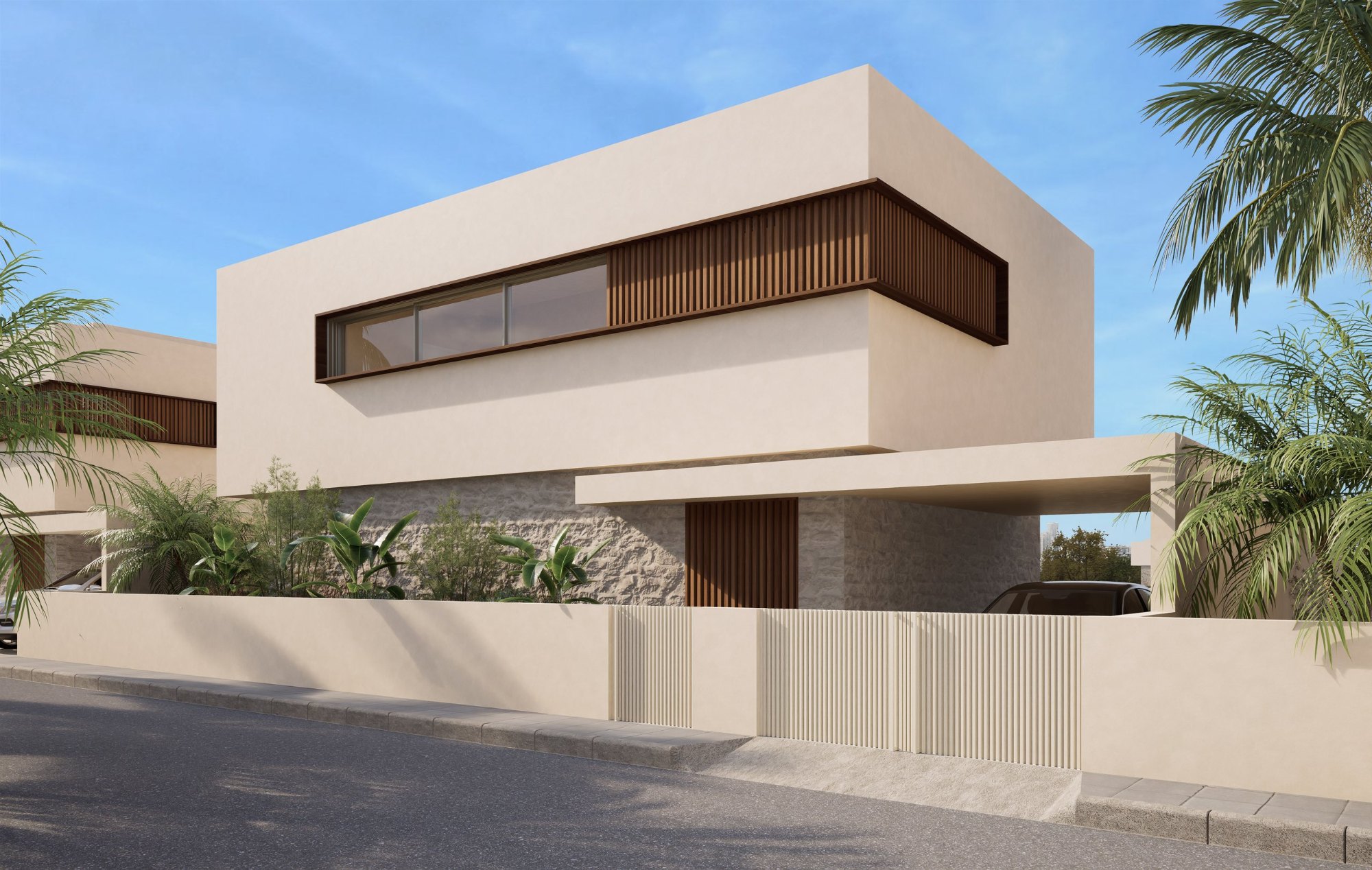 Corallia Villas Type C three-bedroom villa, angled street view