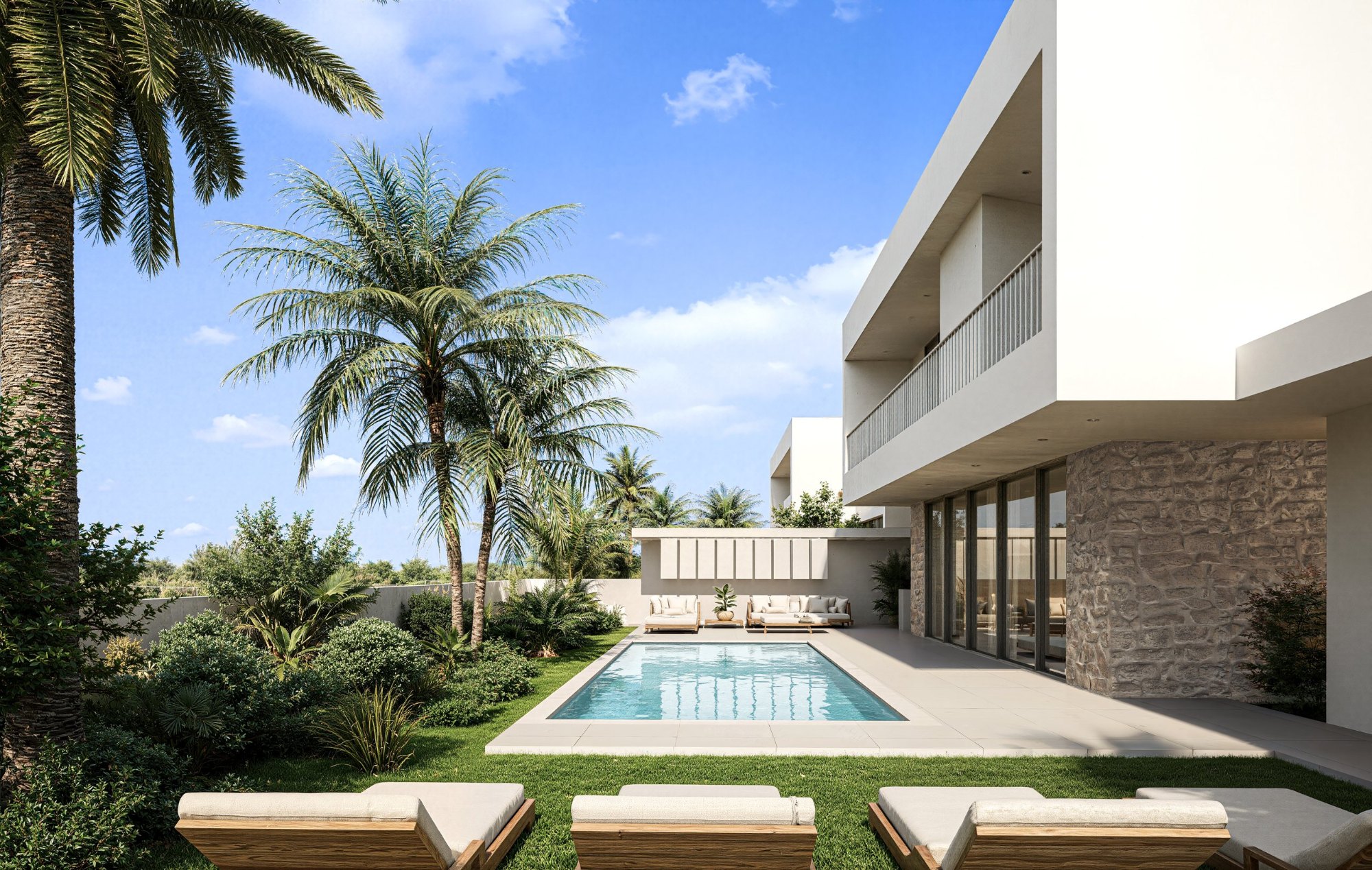 Corallia Villas Type D garden, pool and palm terrace